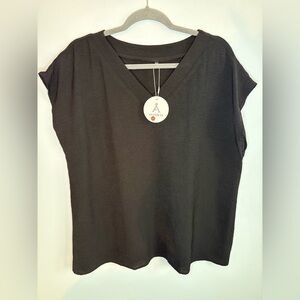 Anrabess Women's Black V-Neck Short Sleeve Top